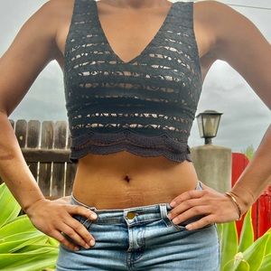 LUSH Lacey crop top with back zip, size M
